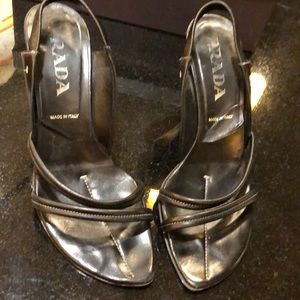 Prada Black Open Toe Wooden Heels